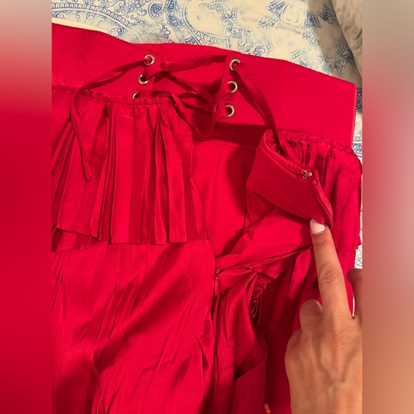 Andrea Iyamah - Hibi Pleated High Waisted Shorts Skort in Cherry- Size- M - Picture 11 of 16